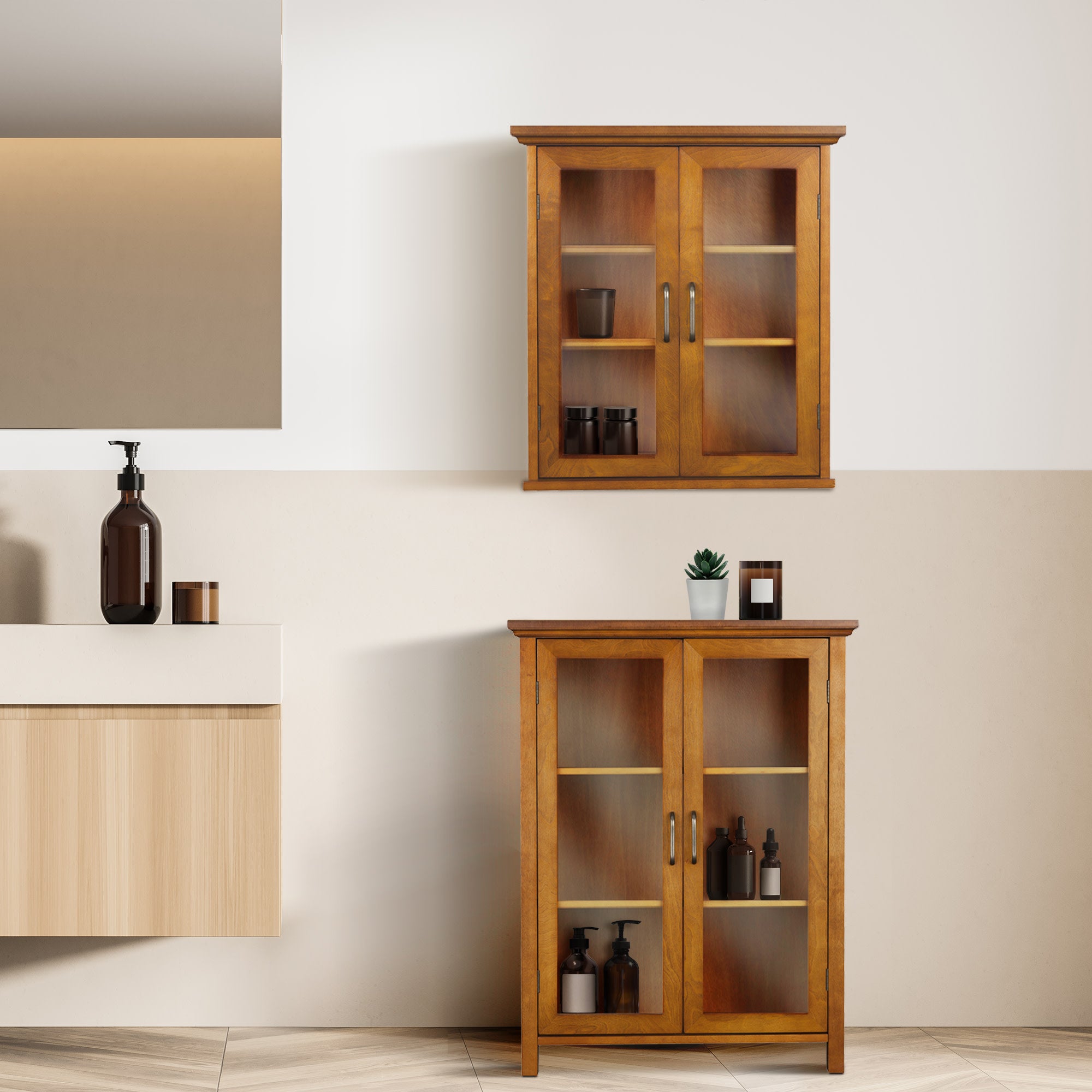 Teamson Home Avery Wooden 2 Door Floor Cabinet with Storage, Oiled Oak