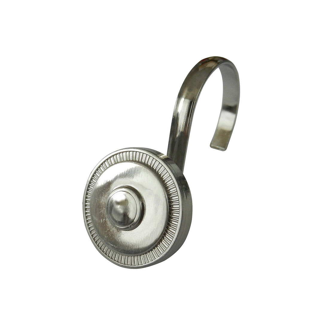 Satin nickel shower hook with a decorative circle accent