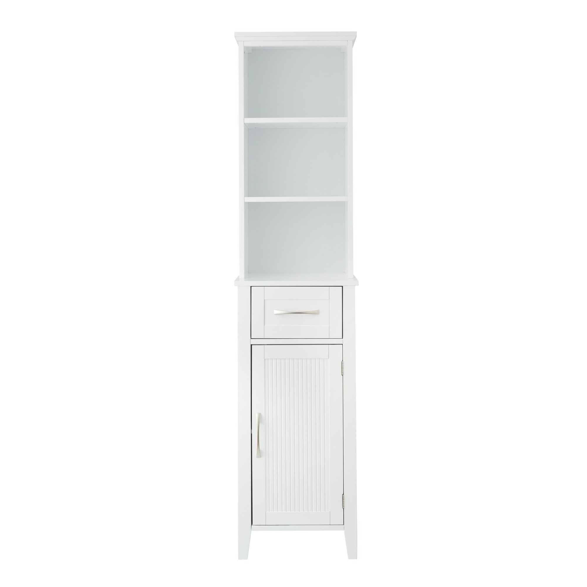 Teamson Home Newport Contemporary Wooden Linen Tower Storage Cabinet with Open Shelves, White