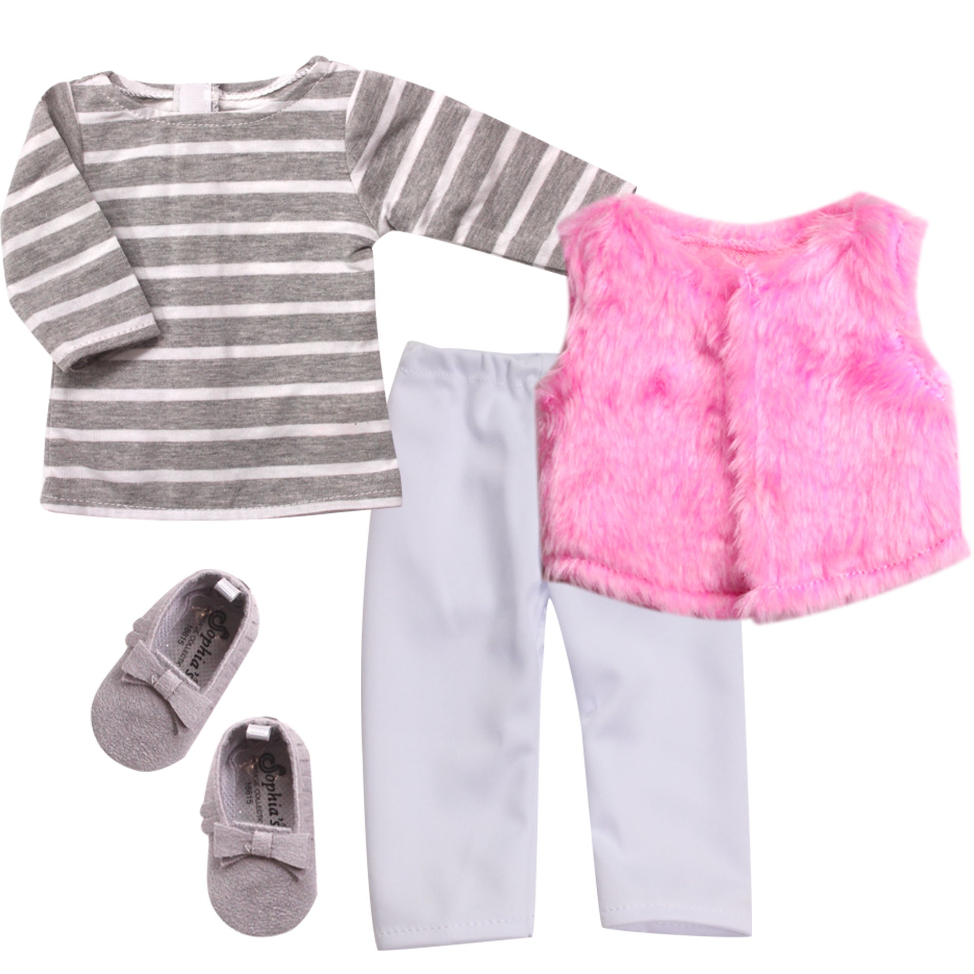 Sophia's 4 Piece Winter Outfit with Shoes Set for 15'' Dolls, Pink/Gray