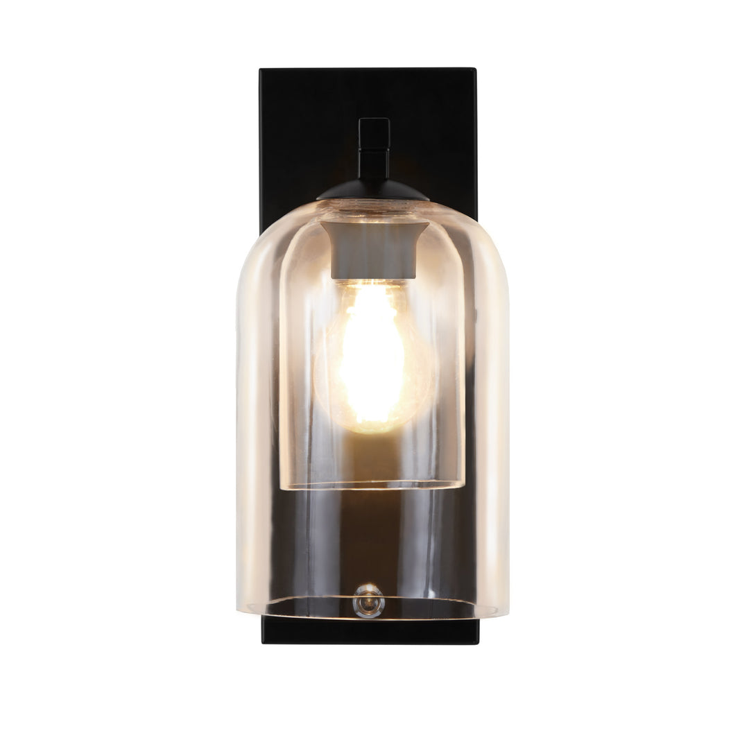 Teamson Home Matte Black Wall Sconce with Double Glass Shade with the light on