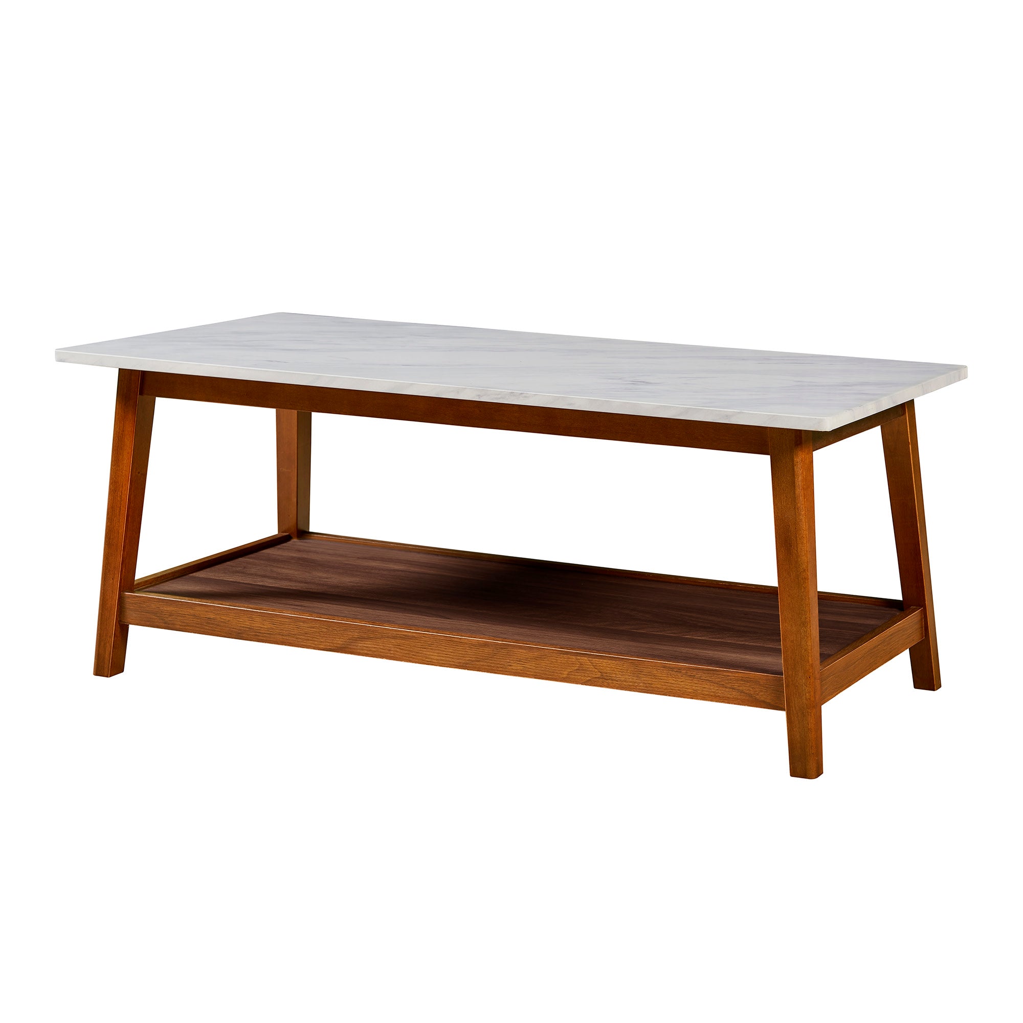 Teamson Home Kingston Wooden Coffee Table with Storage and Marble-Look Top, Marble/Walnut