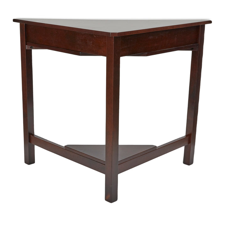 The back view of the Teamson Home's Sean Corner Desk and Stool set in Walnut.