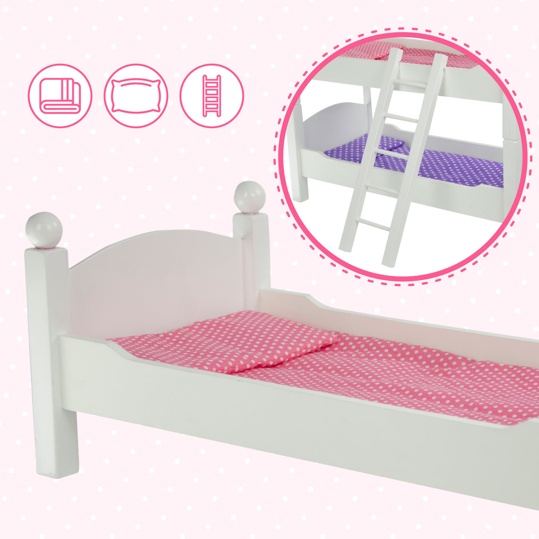Olivia's Little World Polka Dots Princess 18" Doll Bunk Bed, Gray with a ladder for 18" dolls.