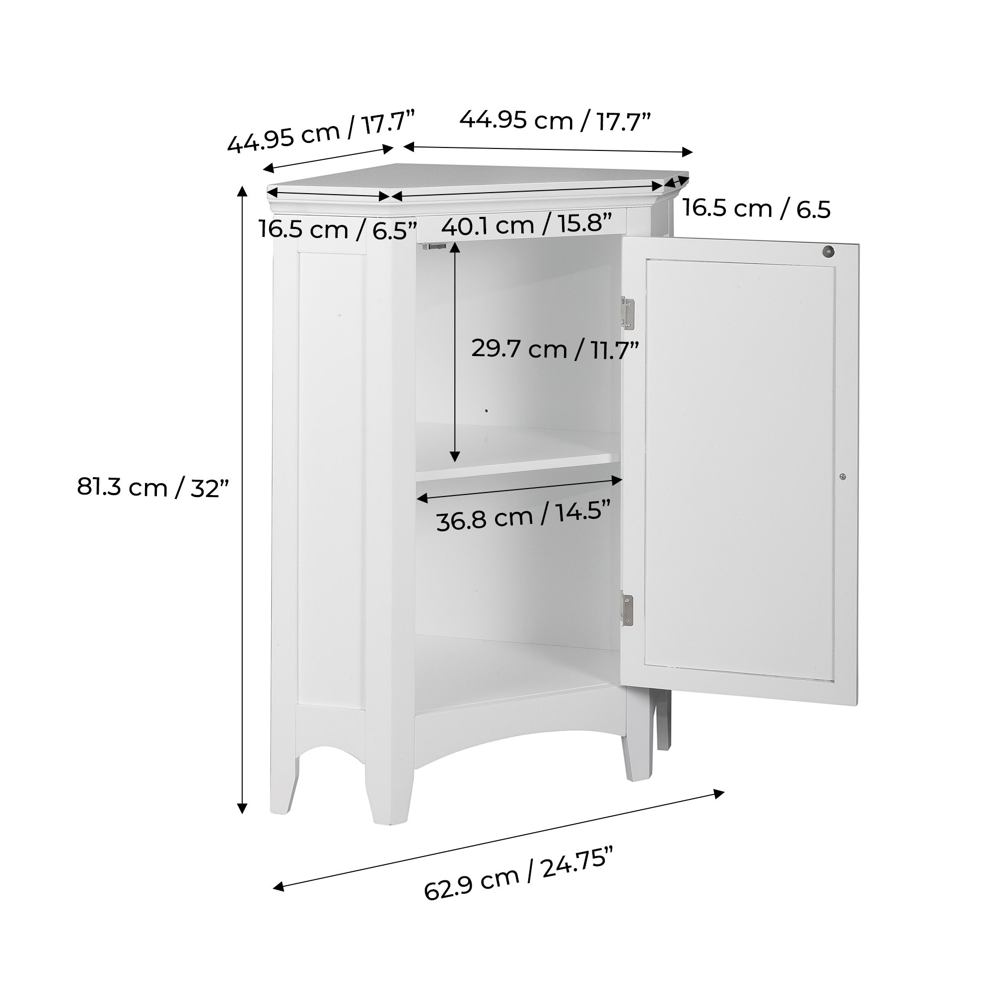 Teamson Home Glancy Wooden Corner Floor Cabinet with Shutter Door, White