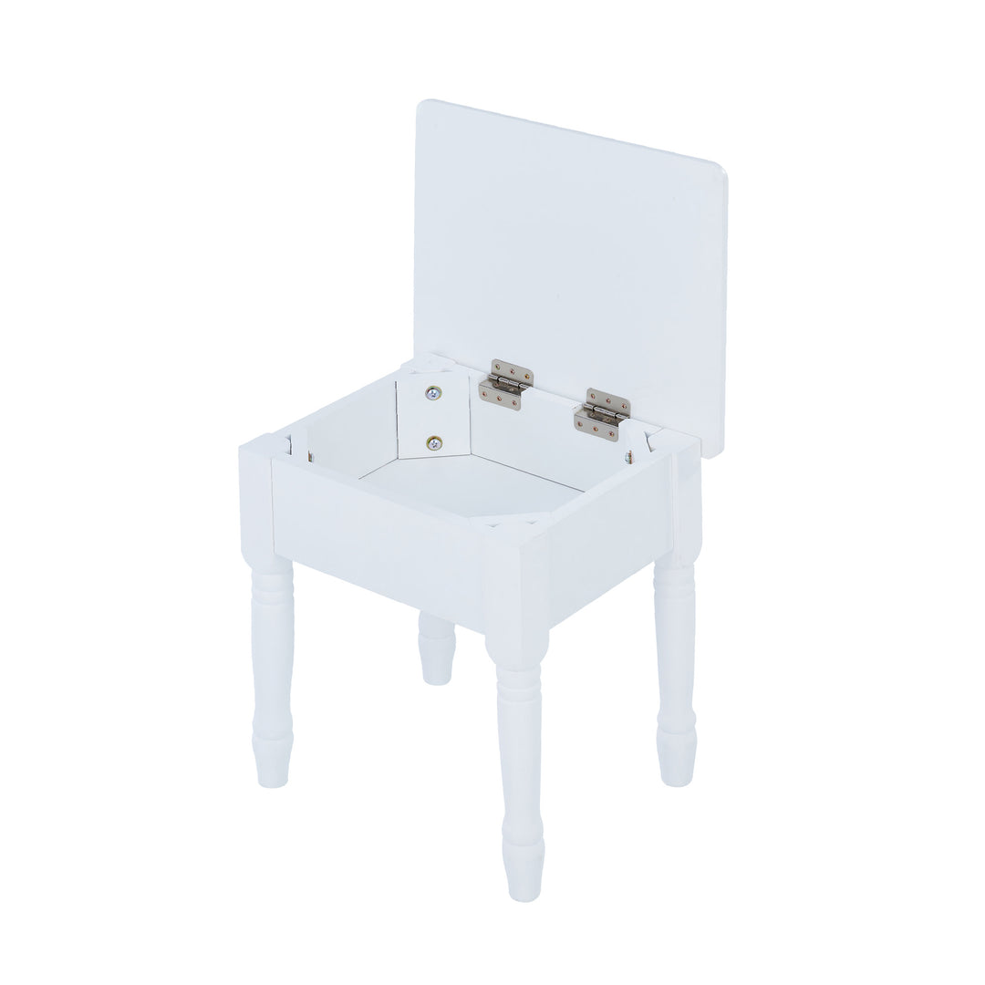 A small white Fantasy Fields Kids Kate Twinkle Star Vanity Set with a drawer on it.