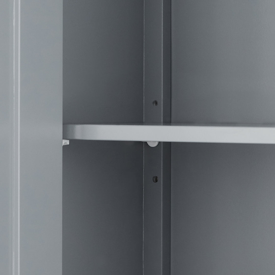 Close-up of the interior shelf of the Gray Teamson Home Mercer Over-the-Toilet Cabinet with open shelving 
