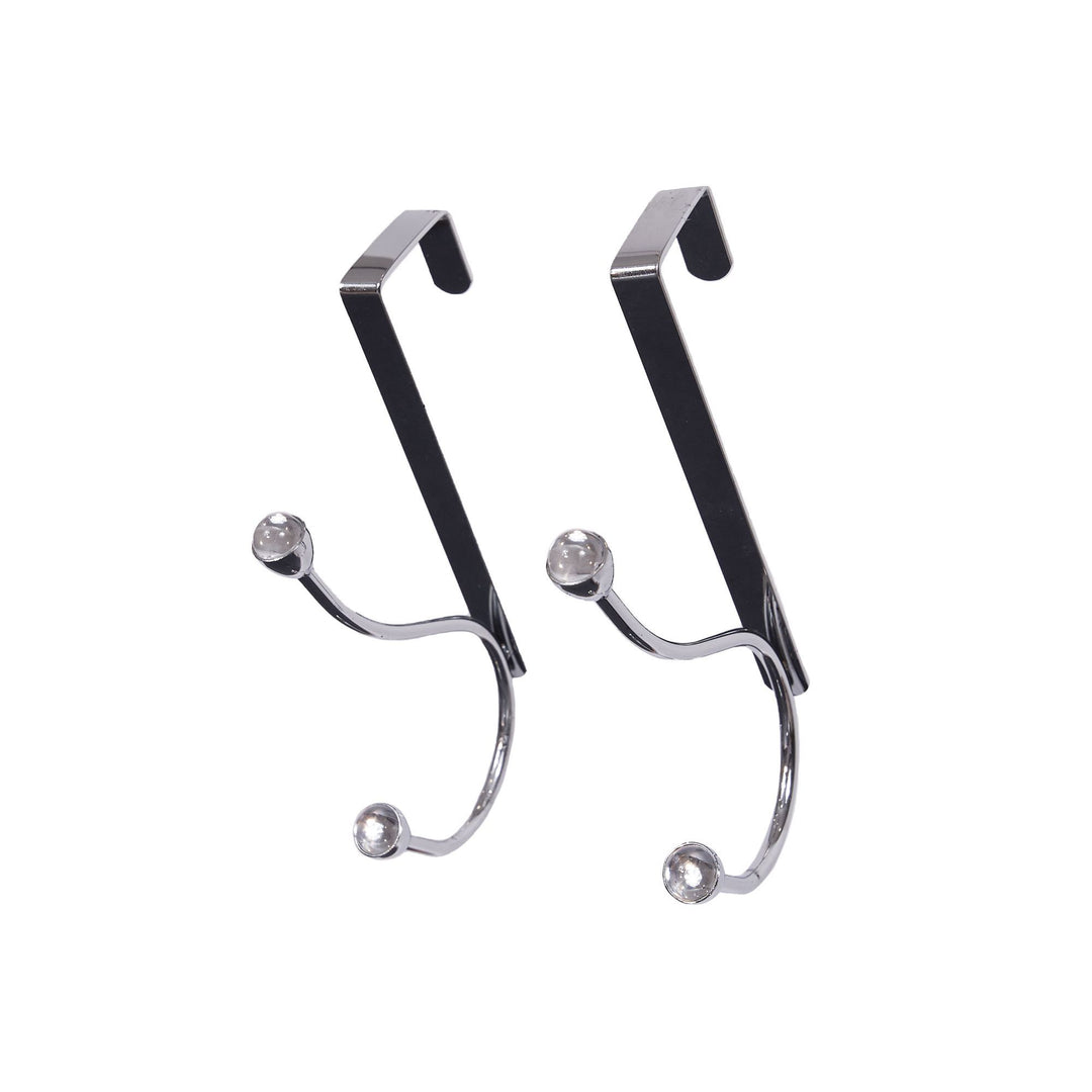 Pair of rust-proof Single Hooks over-door hangers on a white background.