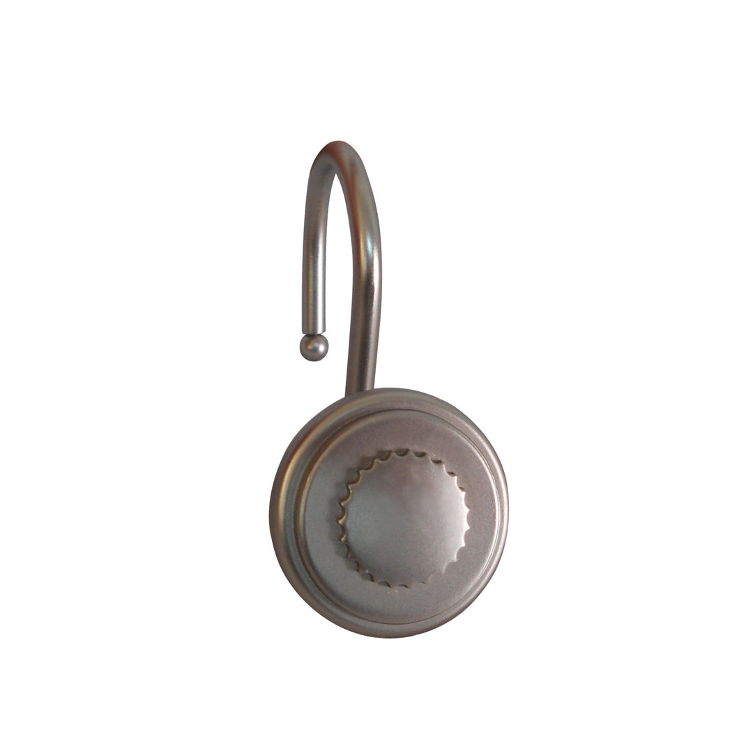 Shower Hooks - Bottle Cap - Satin Nickel, rust-resistant wall-mounted bottle opener.