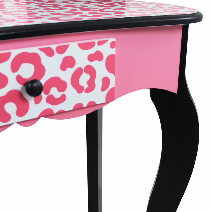 A Fantasy Fields Gisele Leopard Print Vanity Playset, Pink / Black desk.