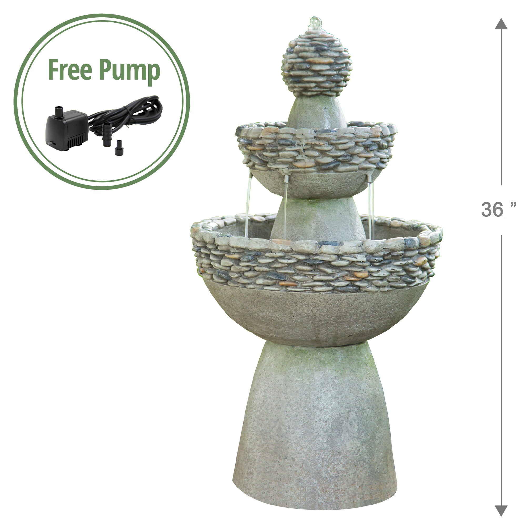 Teamson Home Outdoor Stone-Look 3-Tier Pedestal Floor Fountain, Gray