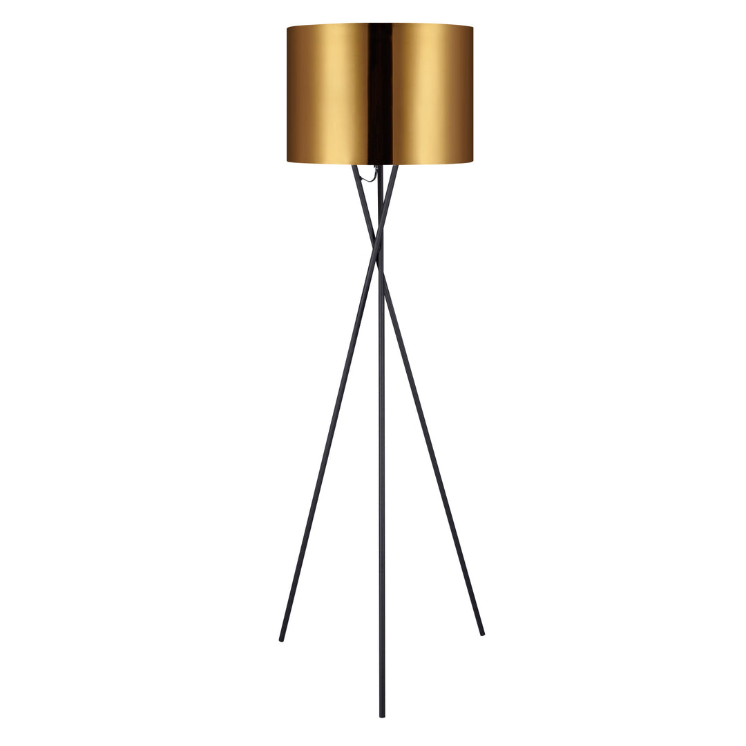 Teamson Home Cara 62" Modern Tripod Floor Lamp with Metal Drum Shade, Black/Gold