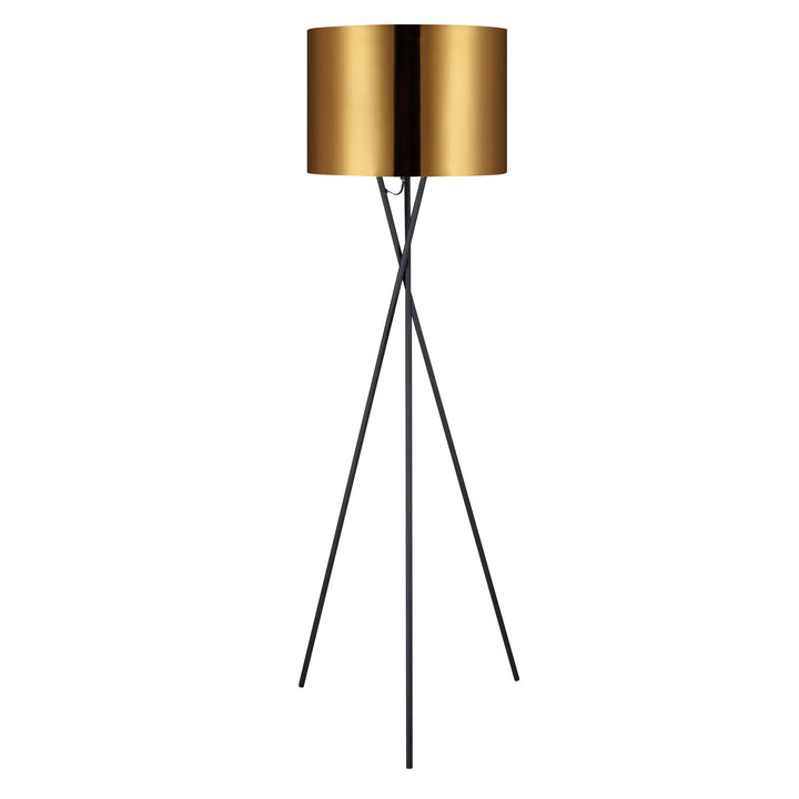 Teamson Home Cara 62" Modern Tripod Floor Lamp with Metal Drum Shade, Black/Gold