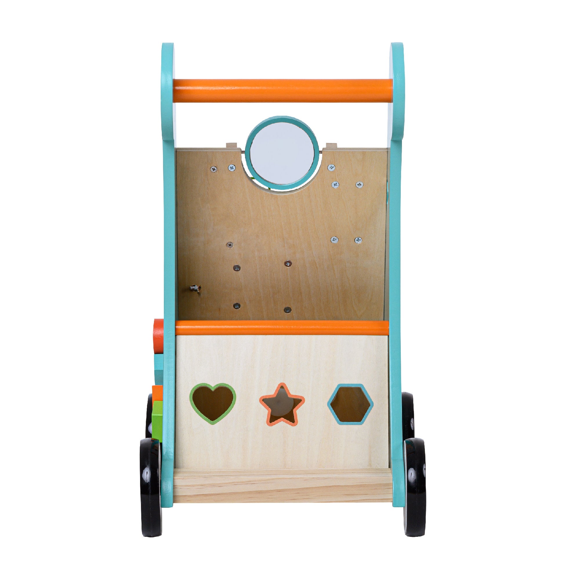 Teamson Kids Preschool Play Lab Wooden Baby Walker and Activity Station, Natural/Blue