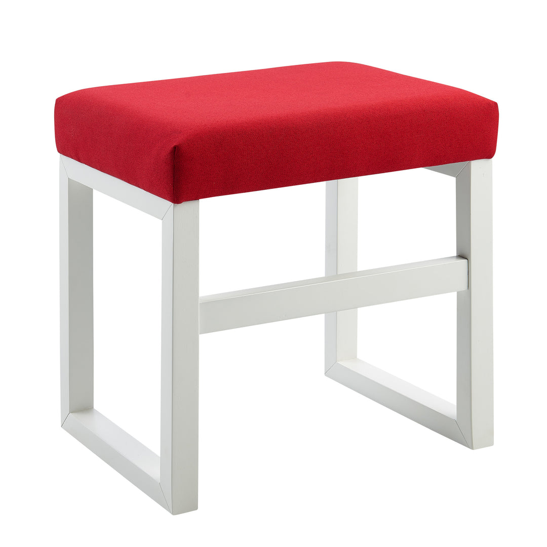 Teamson Home's Bellezza Kids Vanity Stool with a Coral Red cushion and White wooden frame.