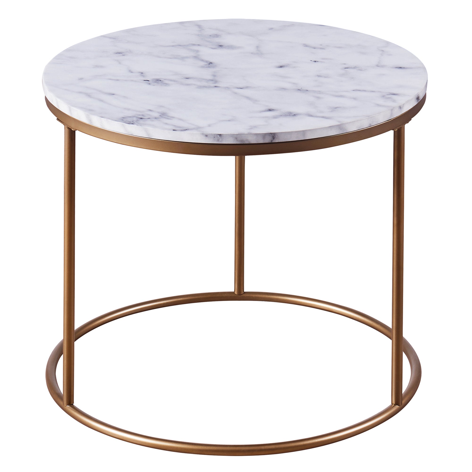 Teamson Home Marmo Round Side Table with Open Base & Faux White Marble Top, White/Brass