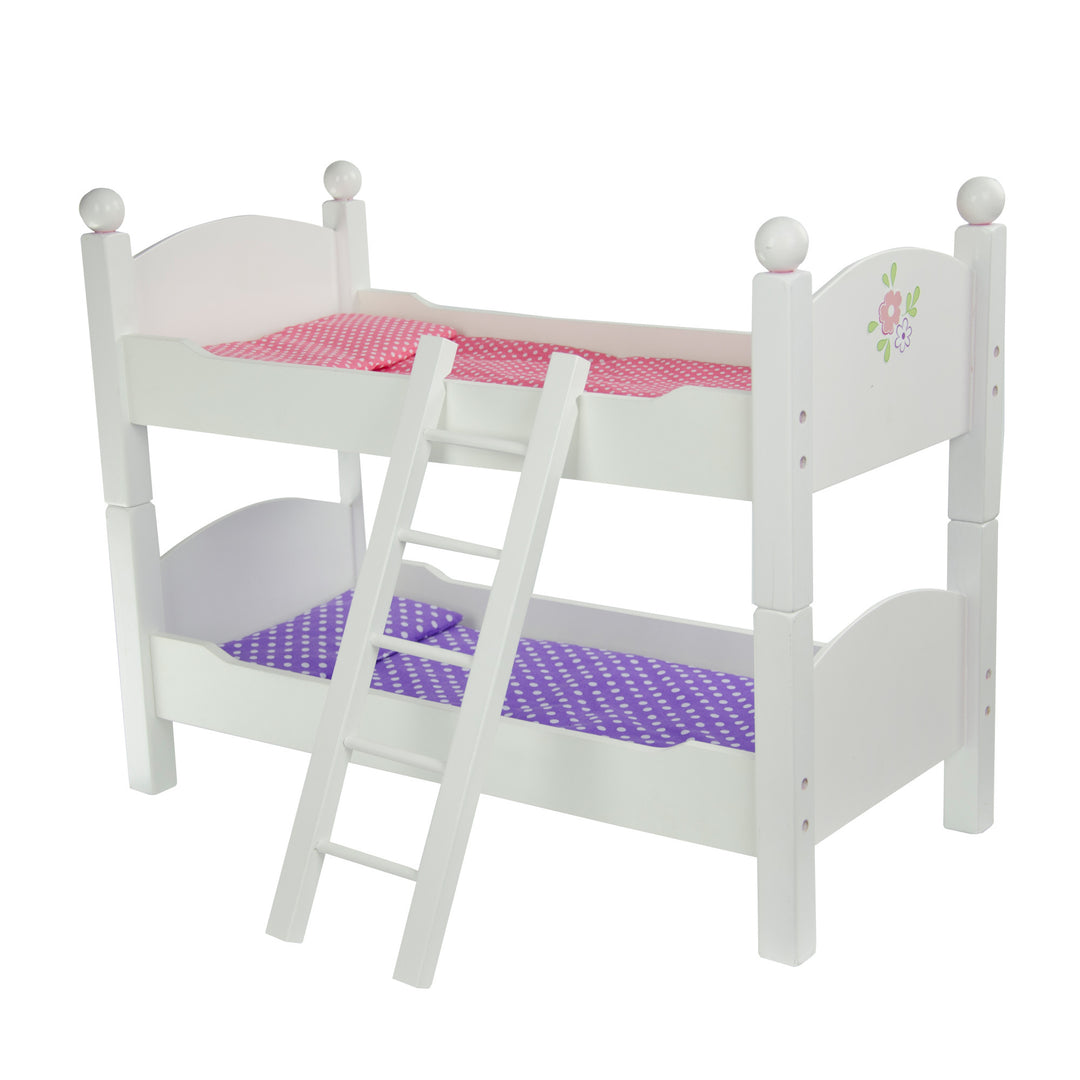 A Olivia's Little World Polka Dots Princess 18" Doll Bunk Bed, Gray with ladder for 18" dolls.