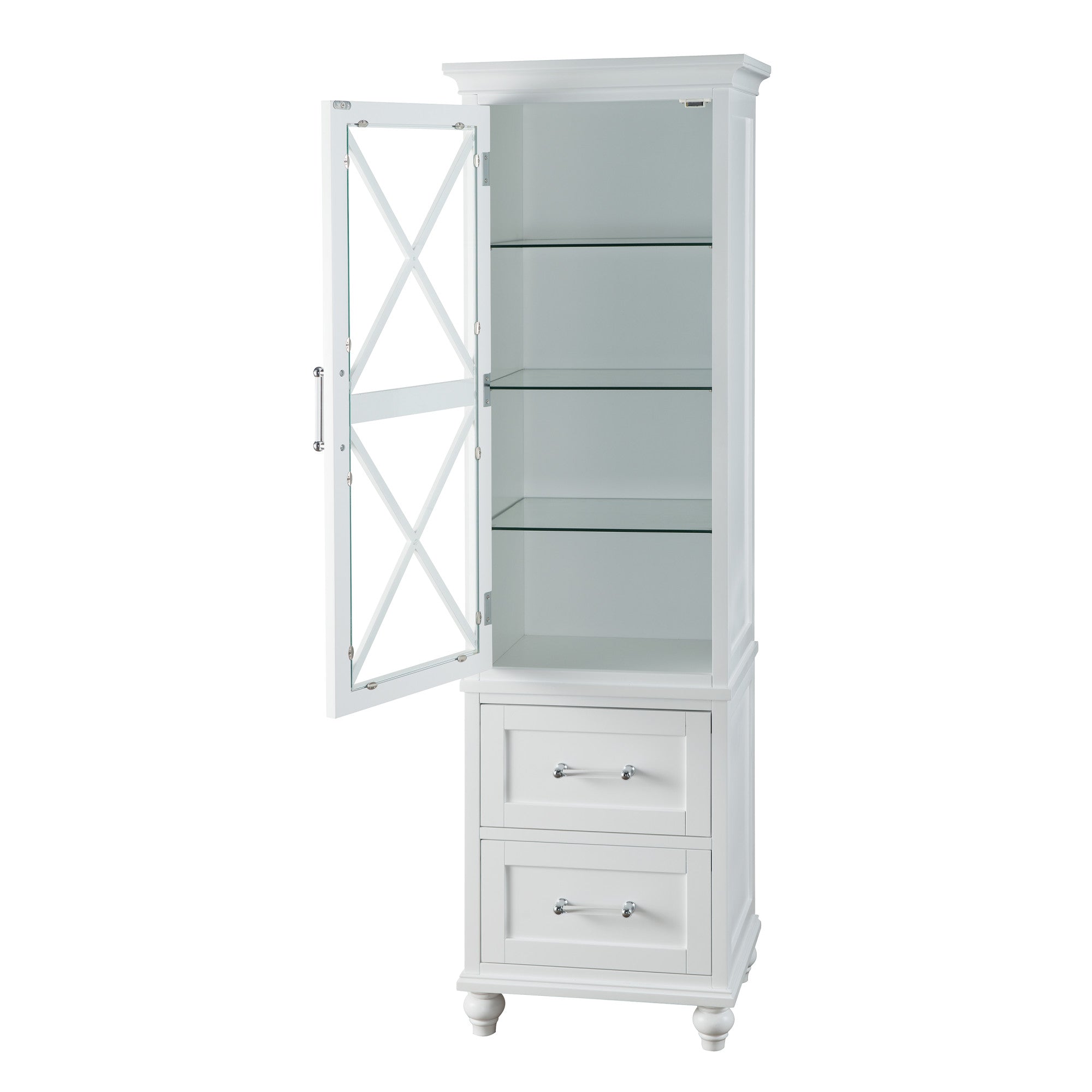 Teamson Home Blue Ridge Wooden Linen Tower Cabinet with Adjustable Shelves, White