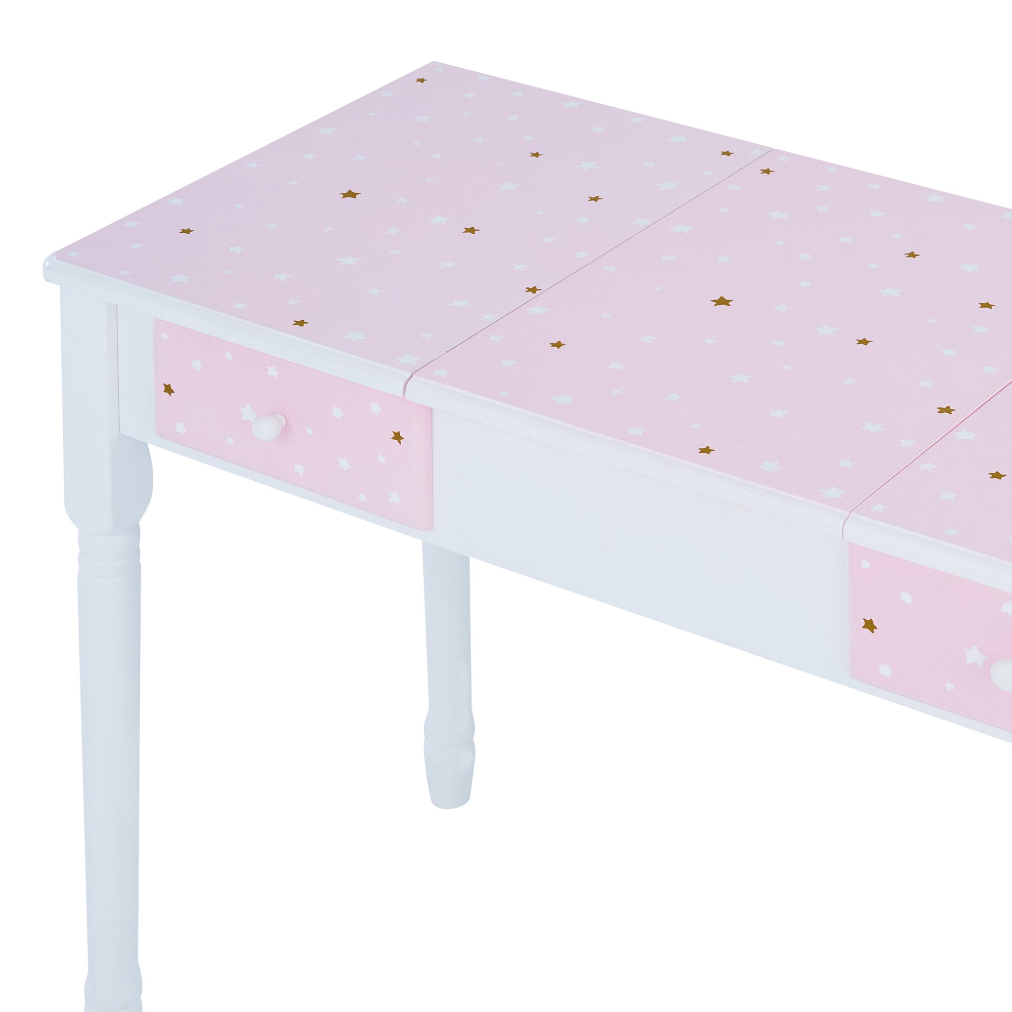 Fantasy Fields Kids Kate Twinkle Star Vanity Set with Foldable Mirror and Chair, Pink/White