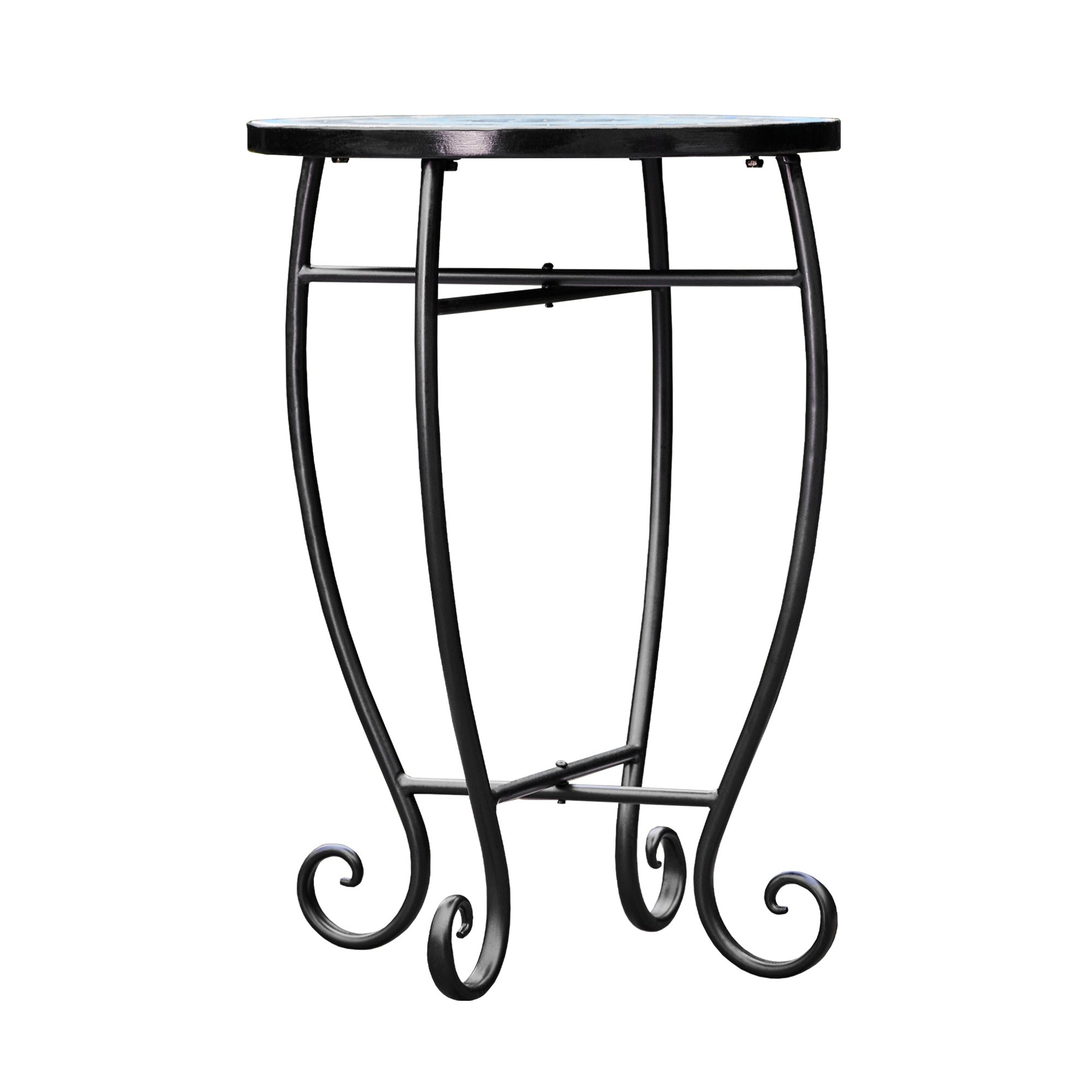 Teamson Home Small 14" Round Outdoor Mosaic Side Table Planter Stand, Blue