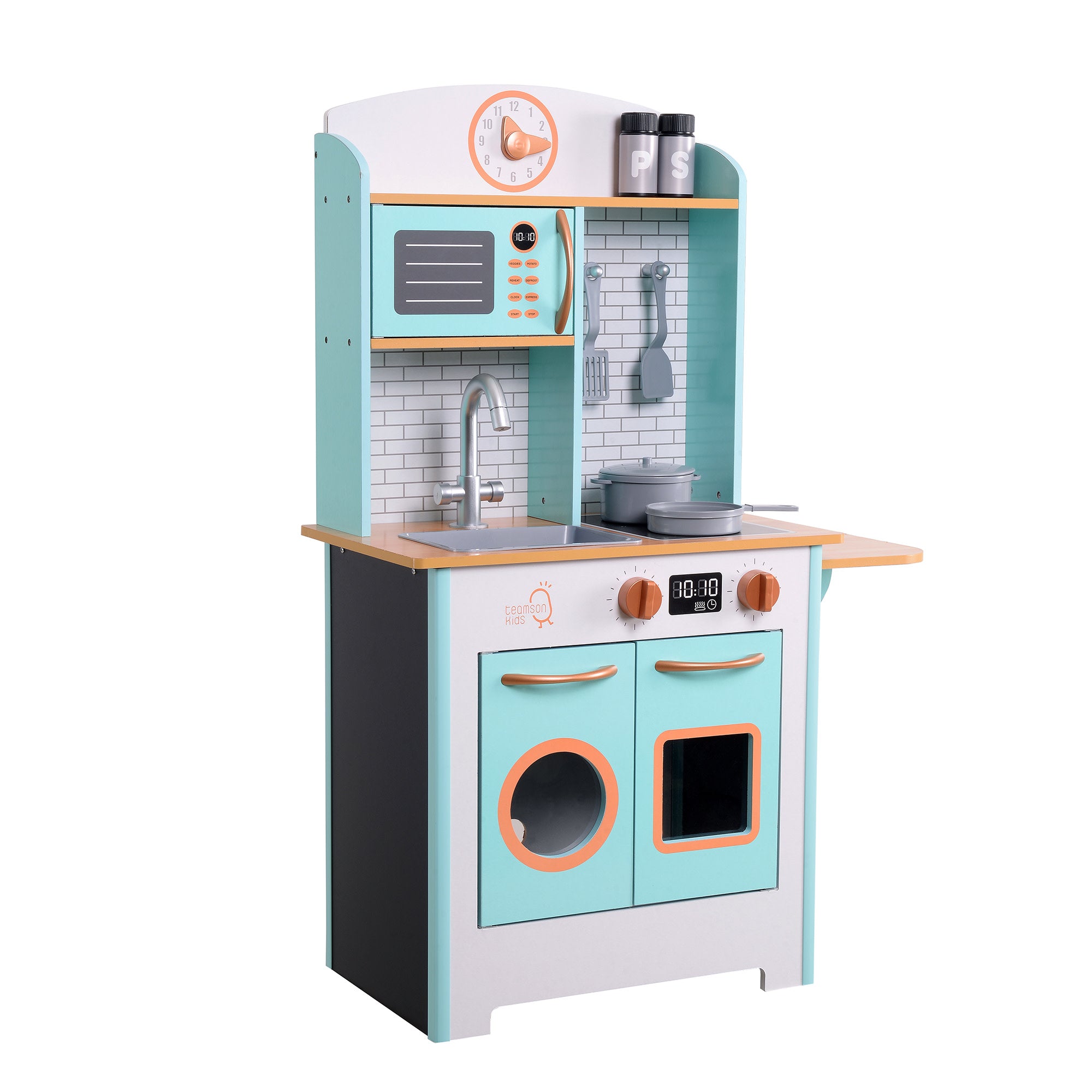 Teamson Kids Little Chef Santos Retro Wooden Kitchen Playset, Aqua/White