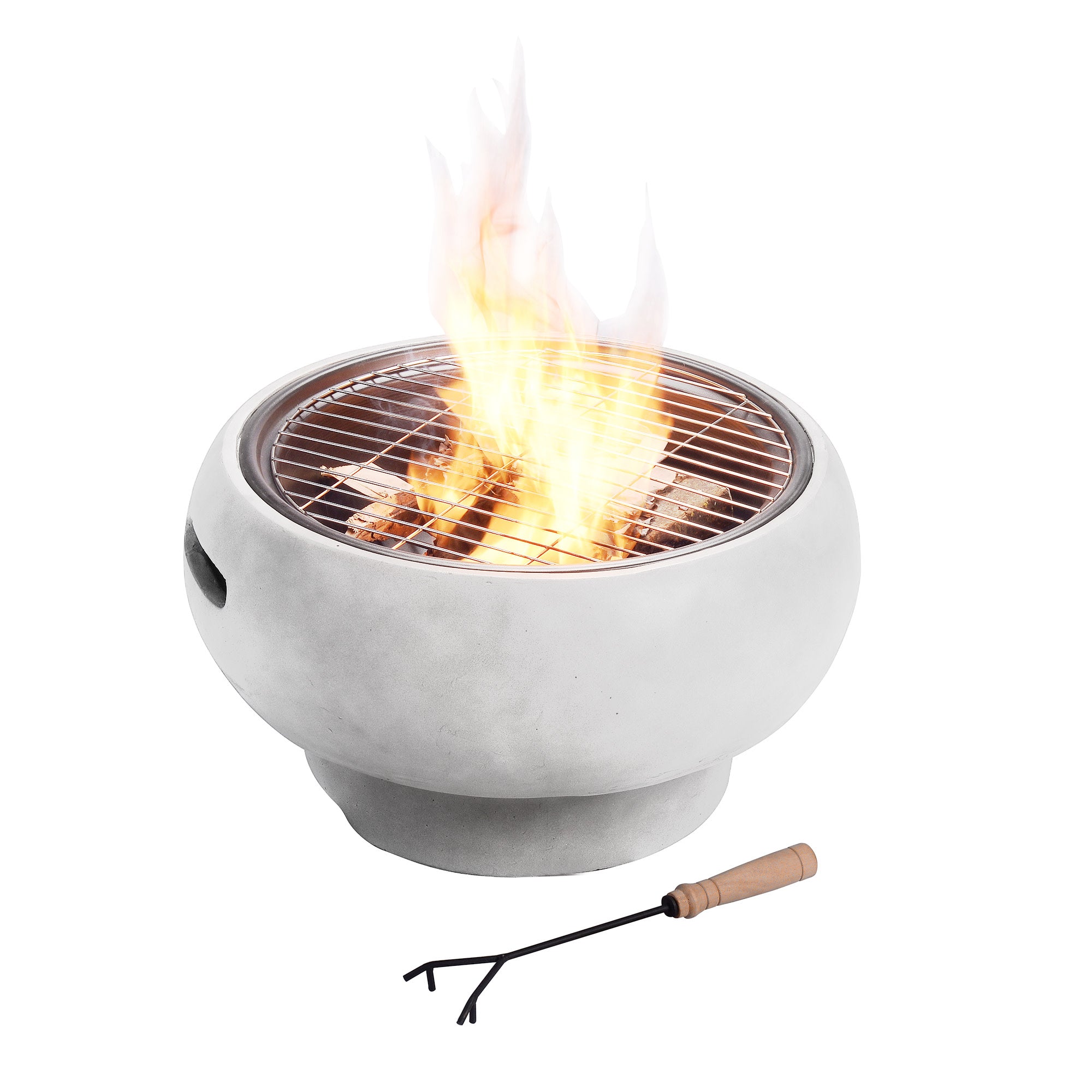 Teamson Home 21" Outdoor Round Stone Wood Burning Fire Pit with Faux Concrete Base, Gray