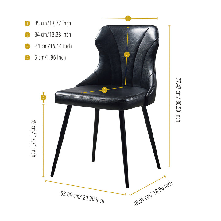 Dimensions in inches and centimeters of the Teamson Home Finley Dining Chair with Faux Black Leather 