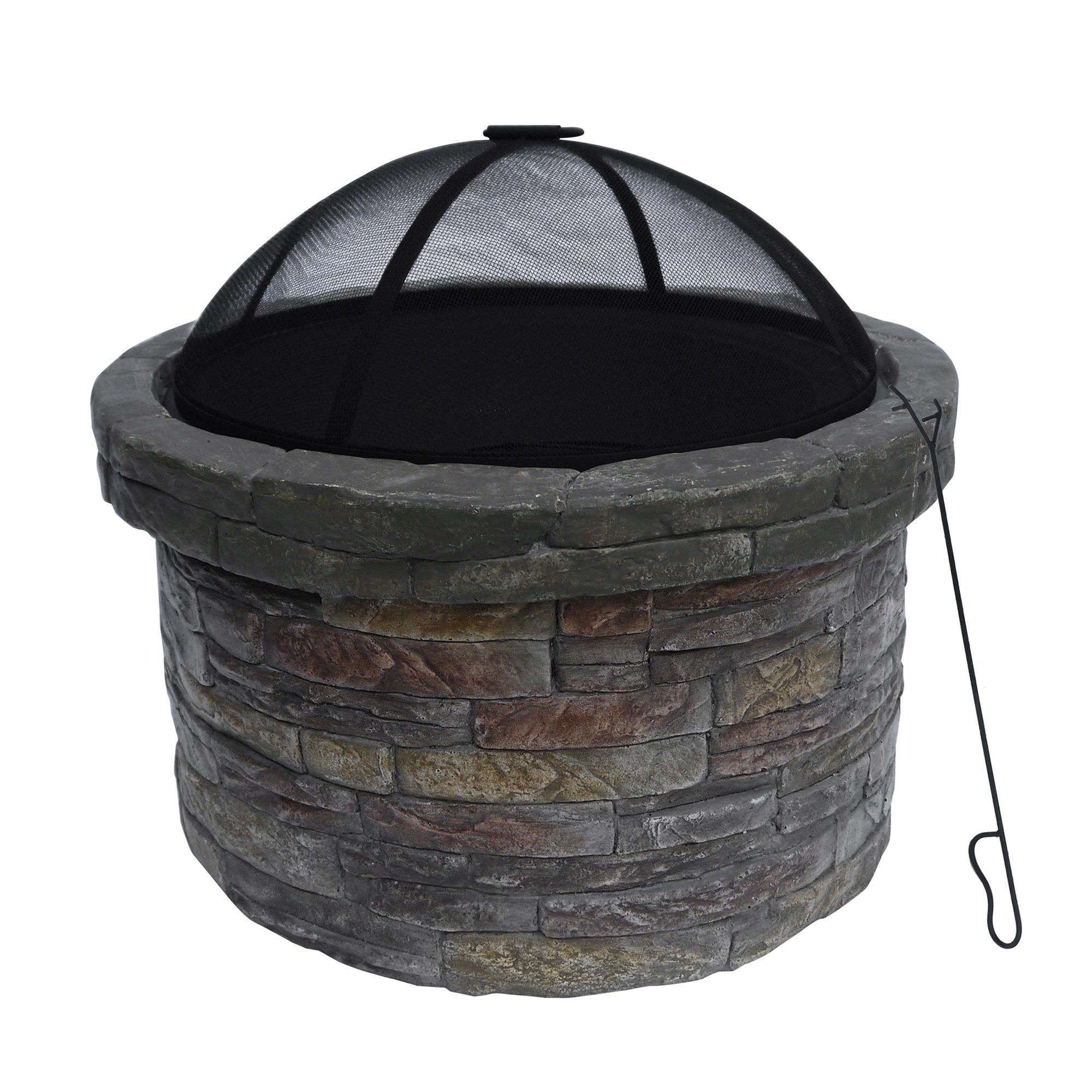 Teamson Home 27" Outdoor Round Stone Wood Burning Fire Pit with Steel Base, Natural Stone