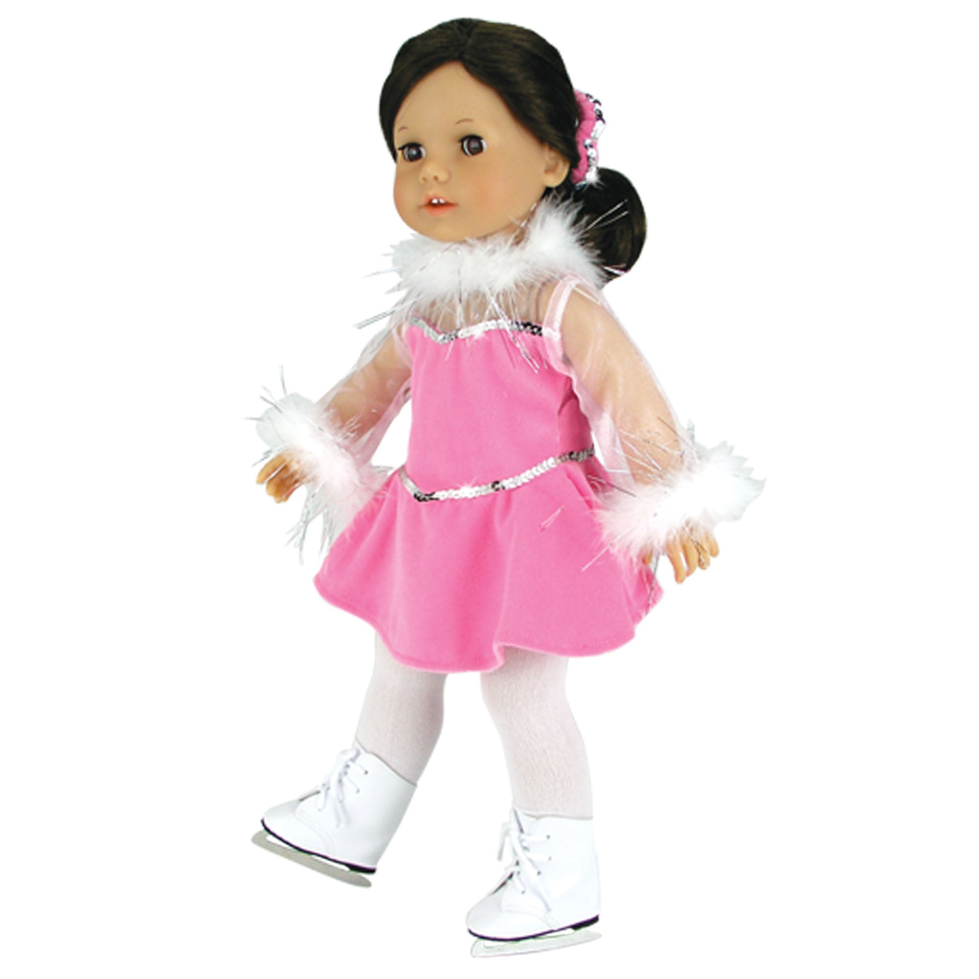 Sophia's Complete Figure Skating Outfit with Dress, Ice Skates and Accessories for 18" Dolls, Pink/Silver