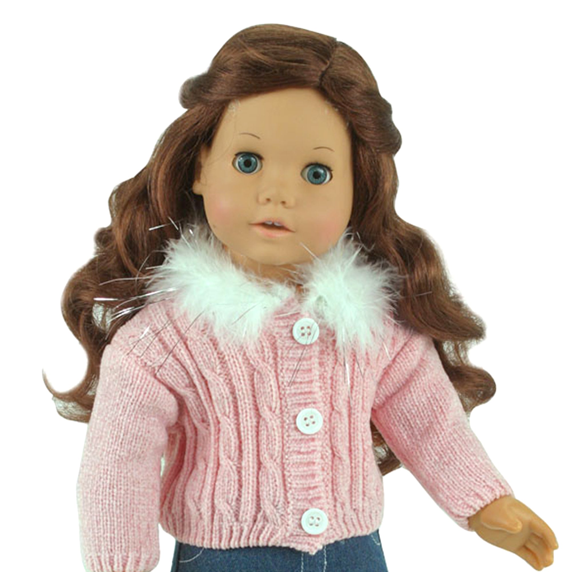 Sophia's 3 Piece Feather Trim Sweater Outfit Set for 18'' Dolls, Pink