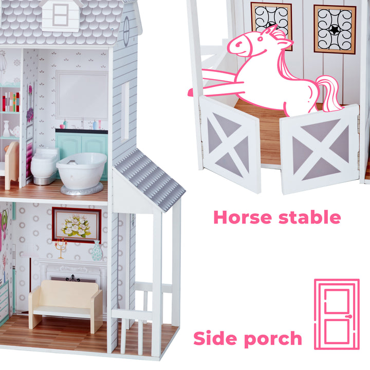 A callout of the horse stable and side porch with captions "horse stable" and "side porch"
