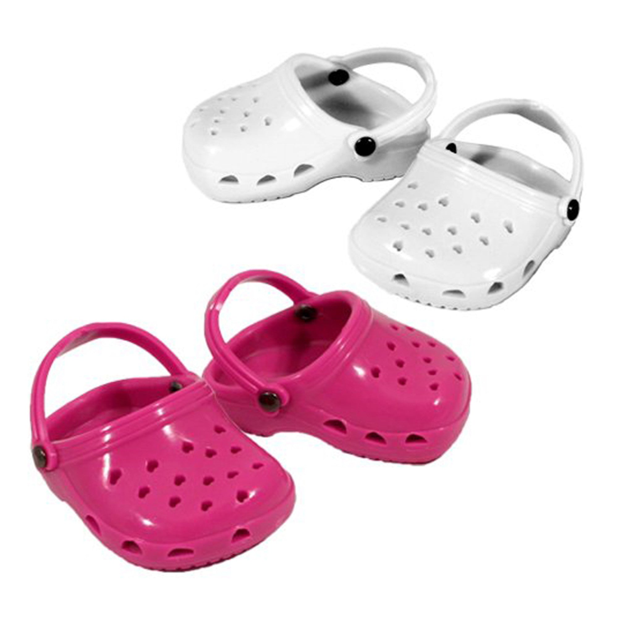 Sophia’s Set of 2 Croc-Inspired Slip-On Casual Solid-Colored Mix & Match Polliwog Shoes for 18” Dolls, Pink & White