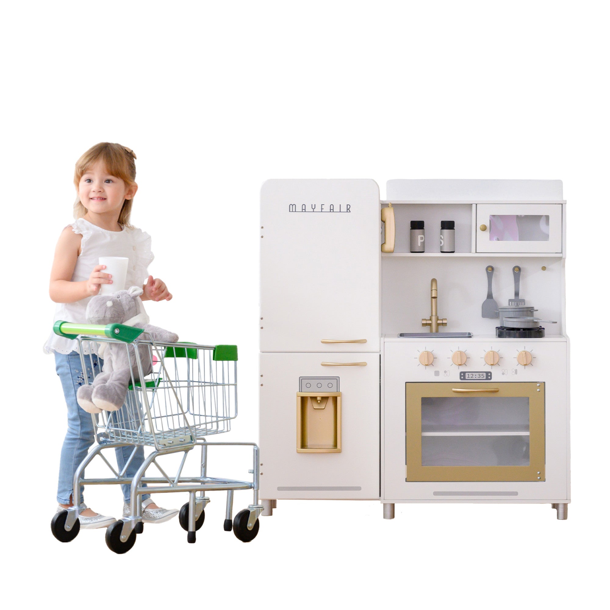 Teamson Kids Little Chef Mayfair Classic Kids Kitchen Playset with 11 Accessories, White/Gold