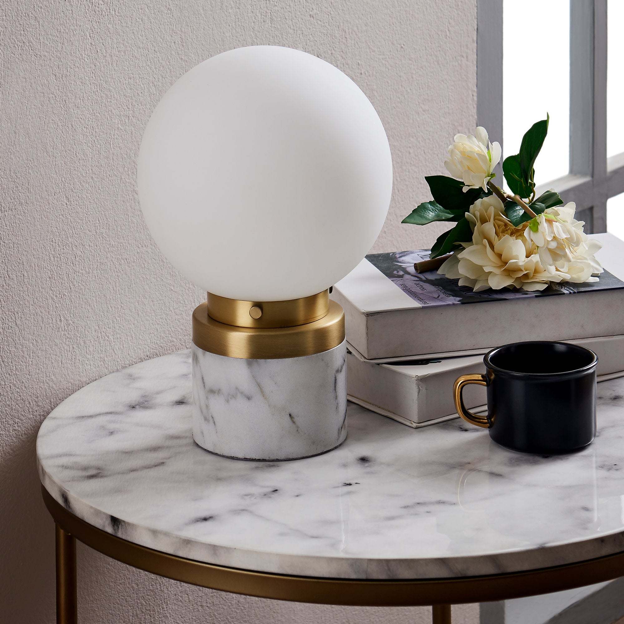 Versanora - Claire Table Lamp With Marble Base White shade