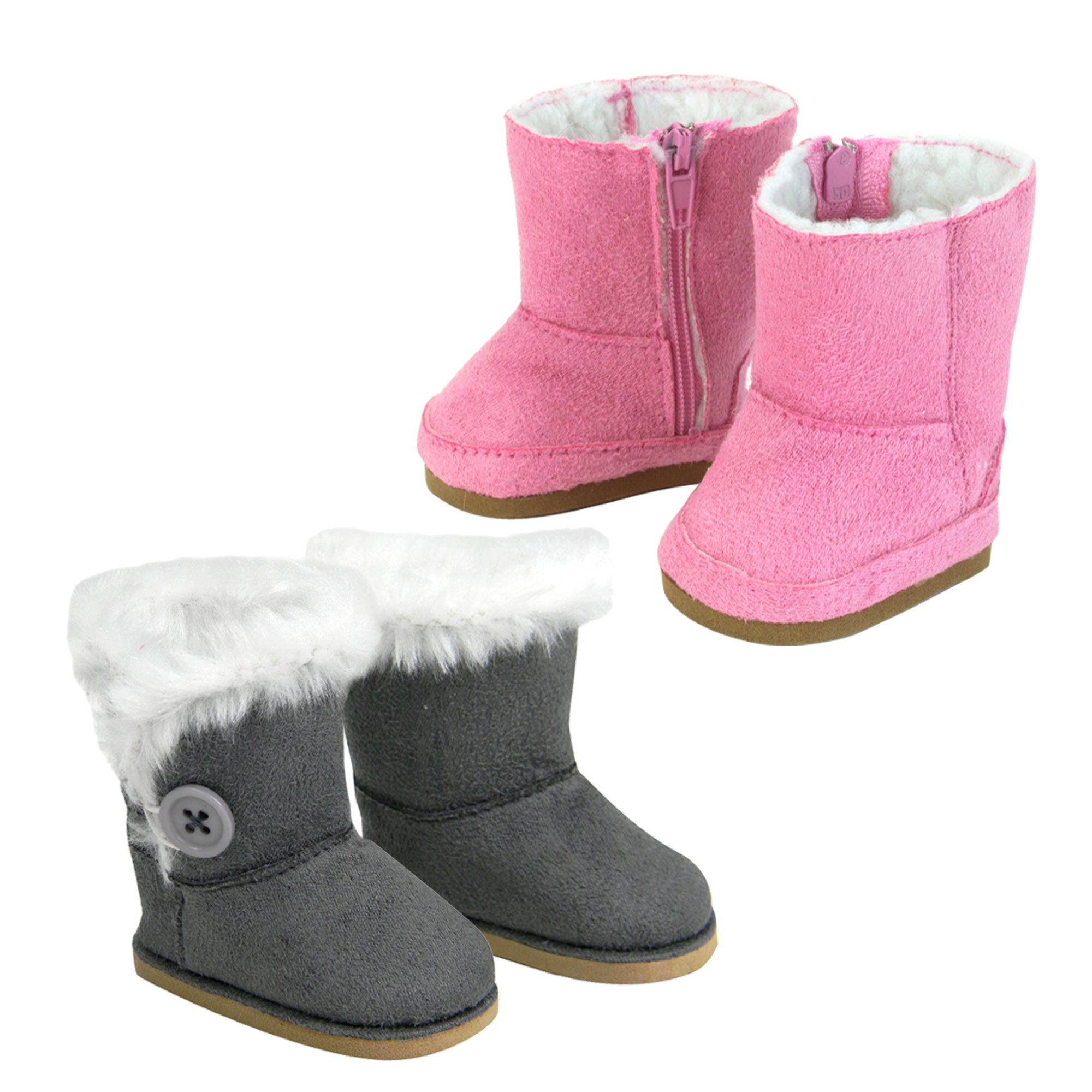 Sophia's 2-Pair, Winter Boots for 18" Dolls, Pink/Gray