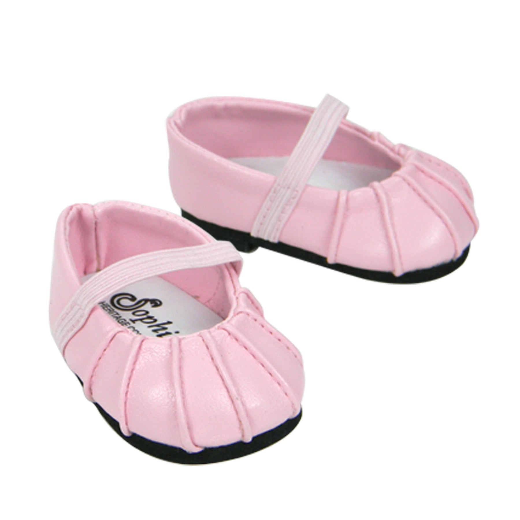 Sophia s Faux Leather Ballet Flat Shoes with Pleated Toe and Elastic Straps for 18 Dolls Pink