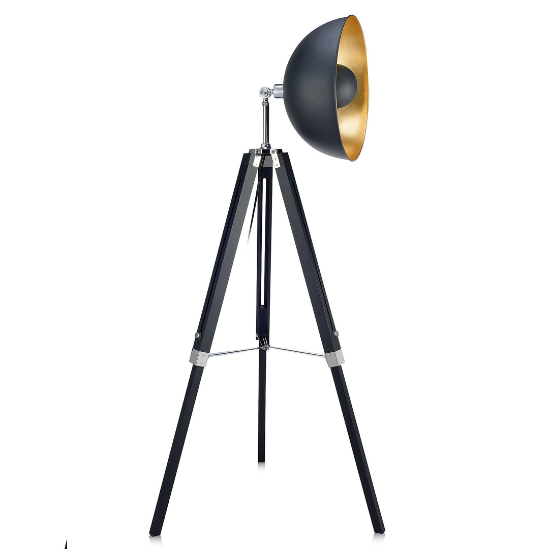 Teamson Home Fascino Modern Spotlight Tripod Floor Lamp with a black with a metallic gold interior