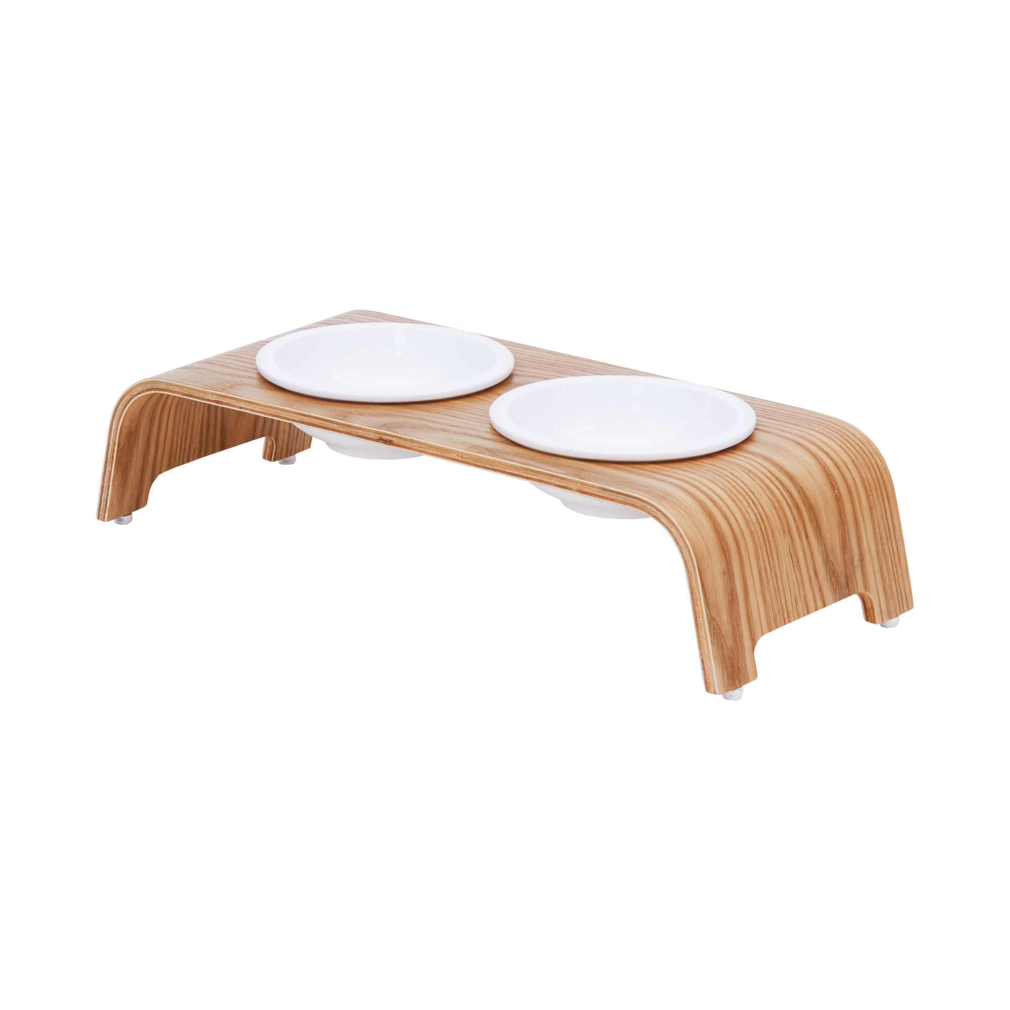 Teamson Pets Billie Small Elevated Ash Wood Pet Feeder with Ceramic Bowls, Brown