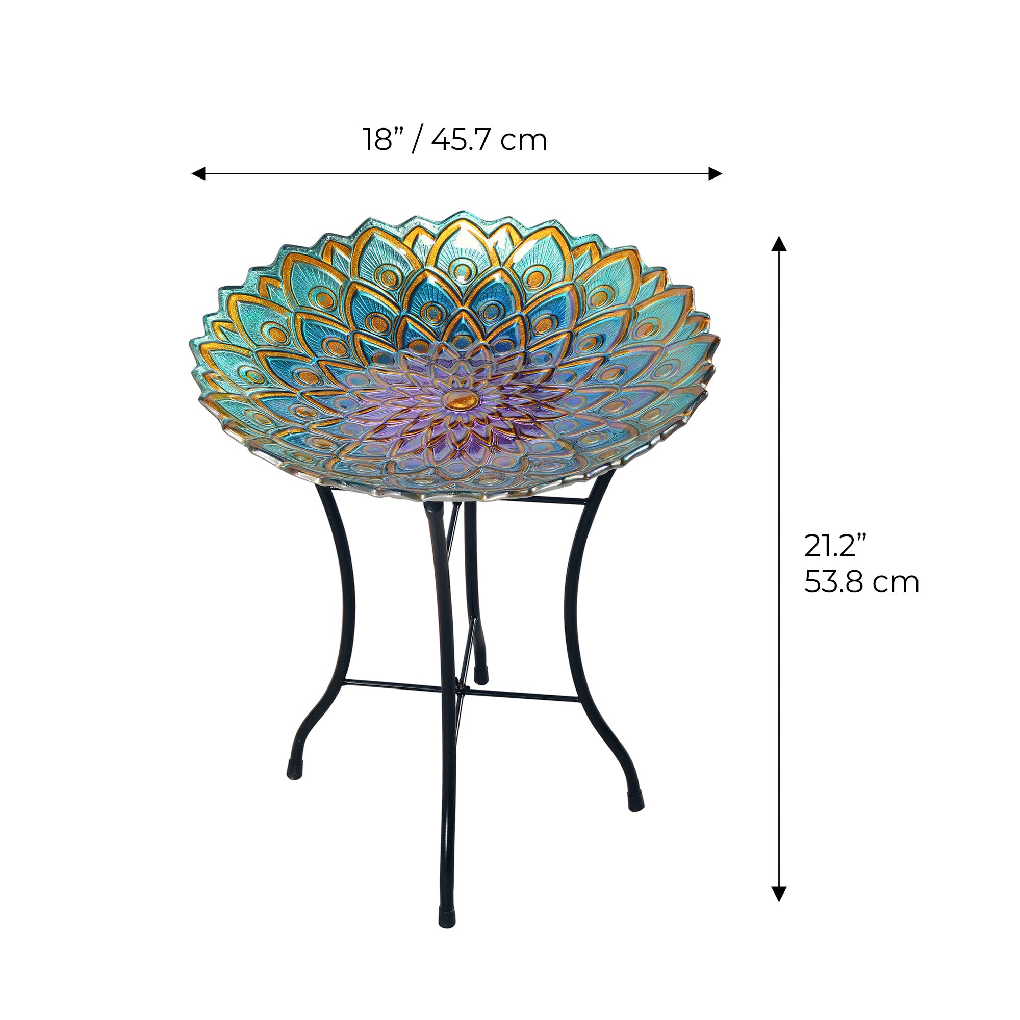 Teamson Home 18" Glass Mosaic Flower Bird Bath with Stand, Multicolor