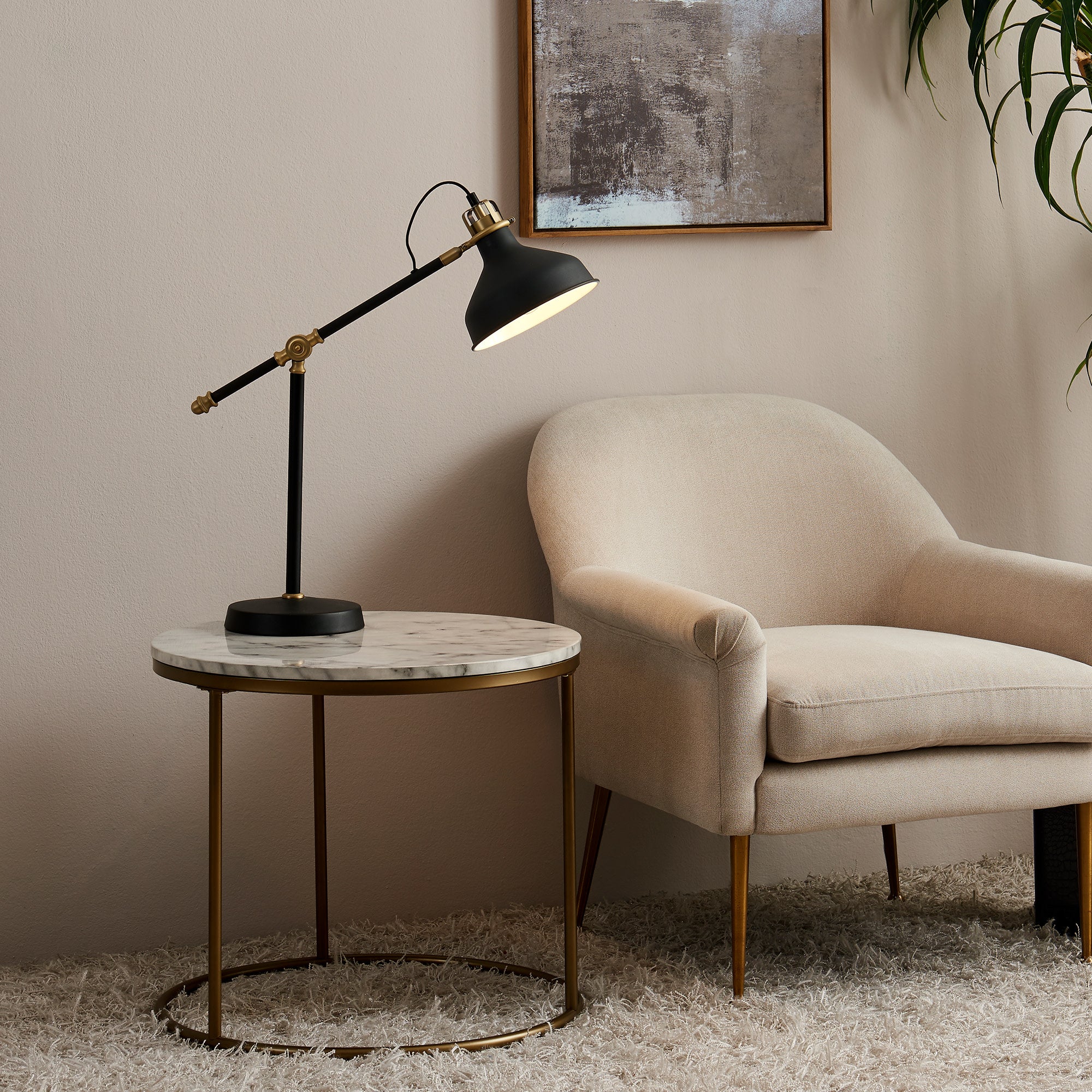 Teamson Home Marmo Round Side Table with Open Base & Faux White Marble Top, White/Brass