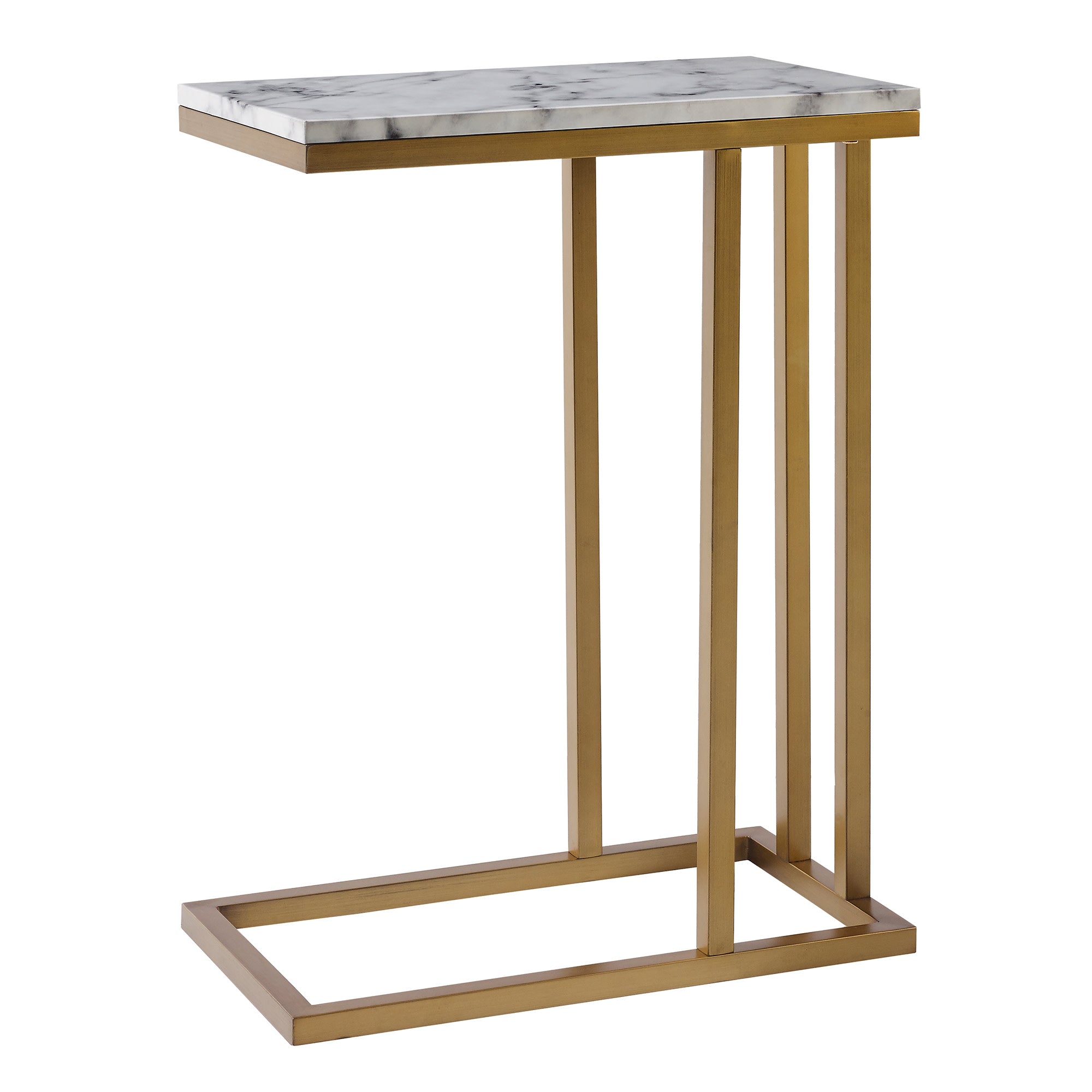 Teamson Home Marmo Modern Marble-Look C Shape Side Table, Marble/Brass