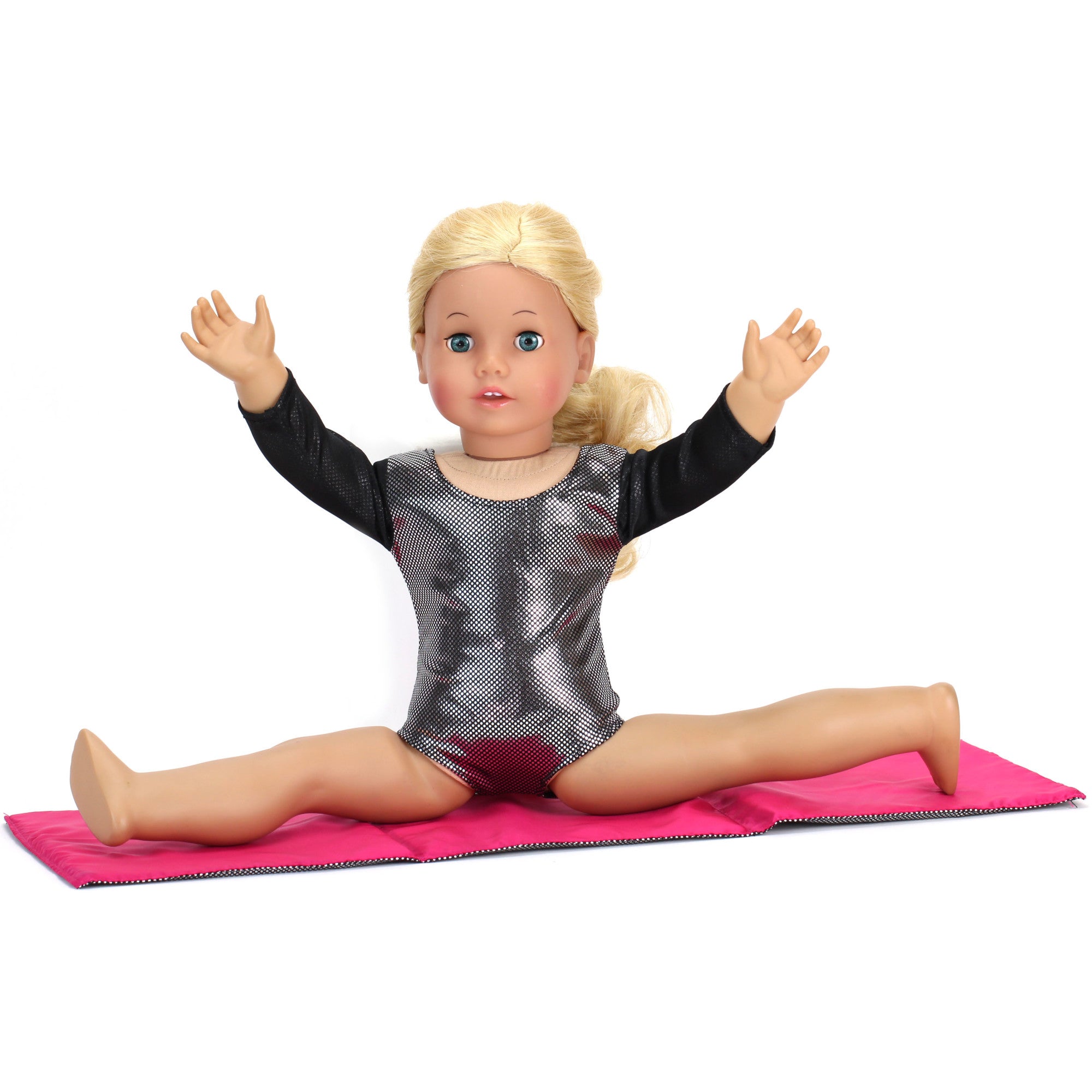 Sophia’s Sparkly Gymnastics Leotard & Tumbling Mat Yoga Floor Exercise Set for 18” Dolls, Black