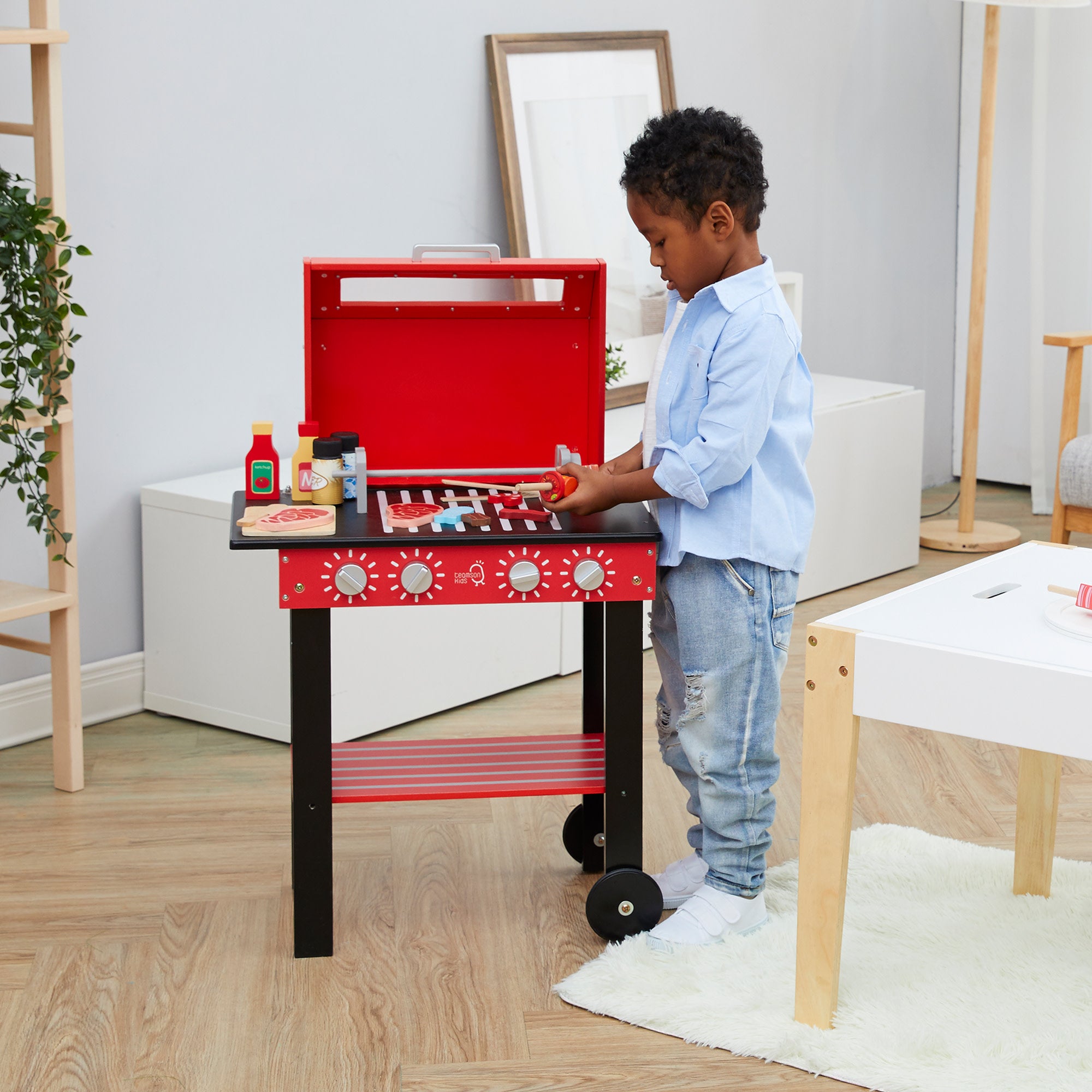 Teamson Kids - Little Helper Backyard BBQ Play Stand Play Kitchen - Red