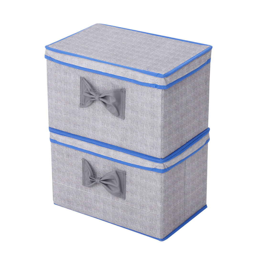 Teamson Home Fabric Storage Cubes with Lids, Gray with Blue Trim