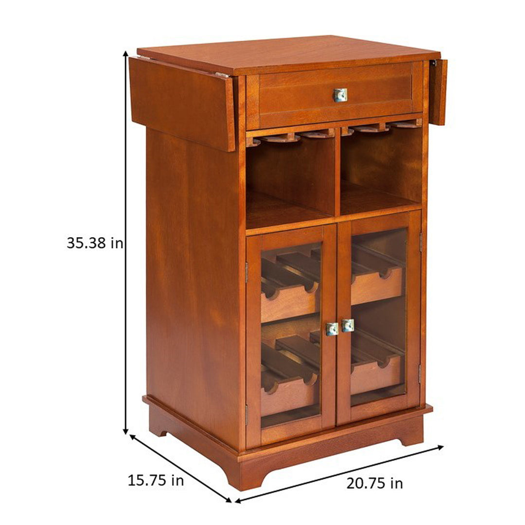 Teamson Home Peoria Wine Cabinet, Brown with tempered glass, dimensions in inches