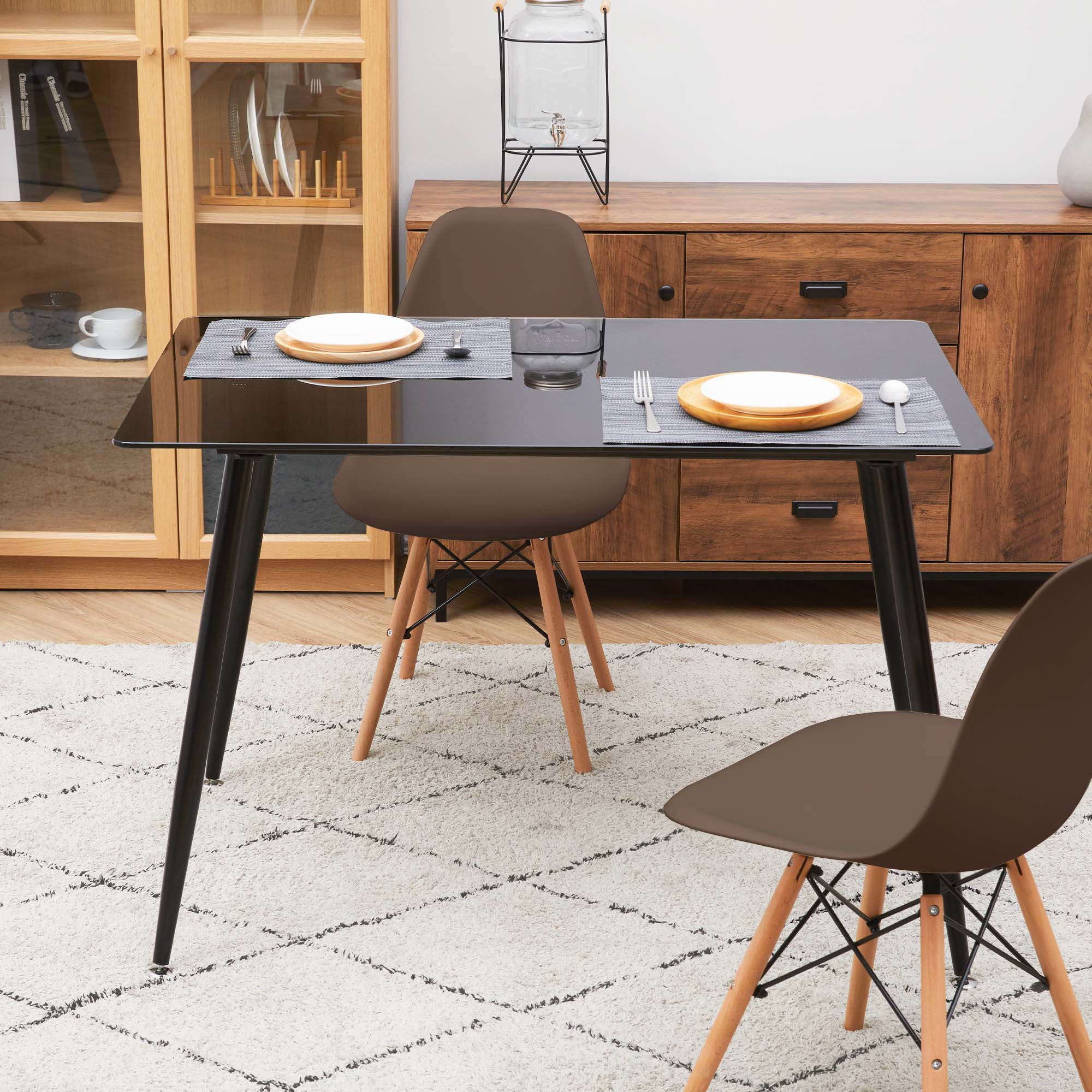 Teamson Home Allan Plastic Side Dining Chair with Wooden Legs Set of 2, Brown