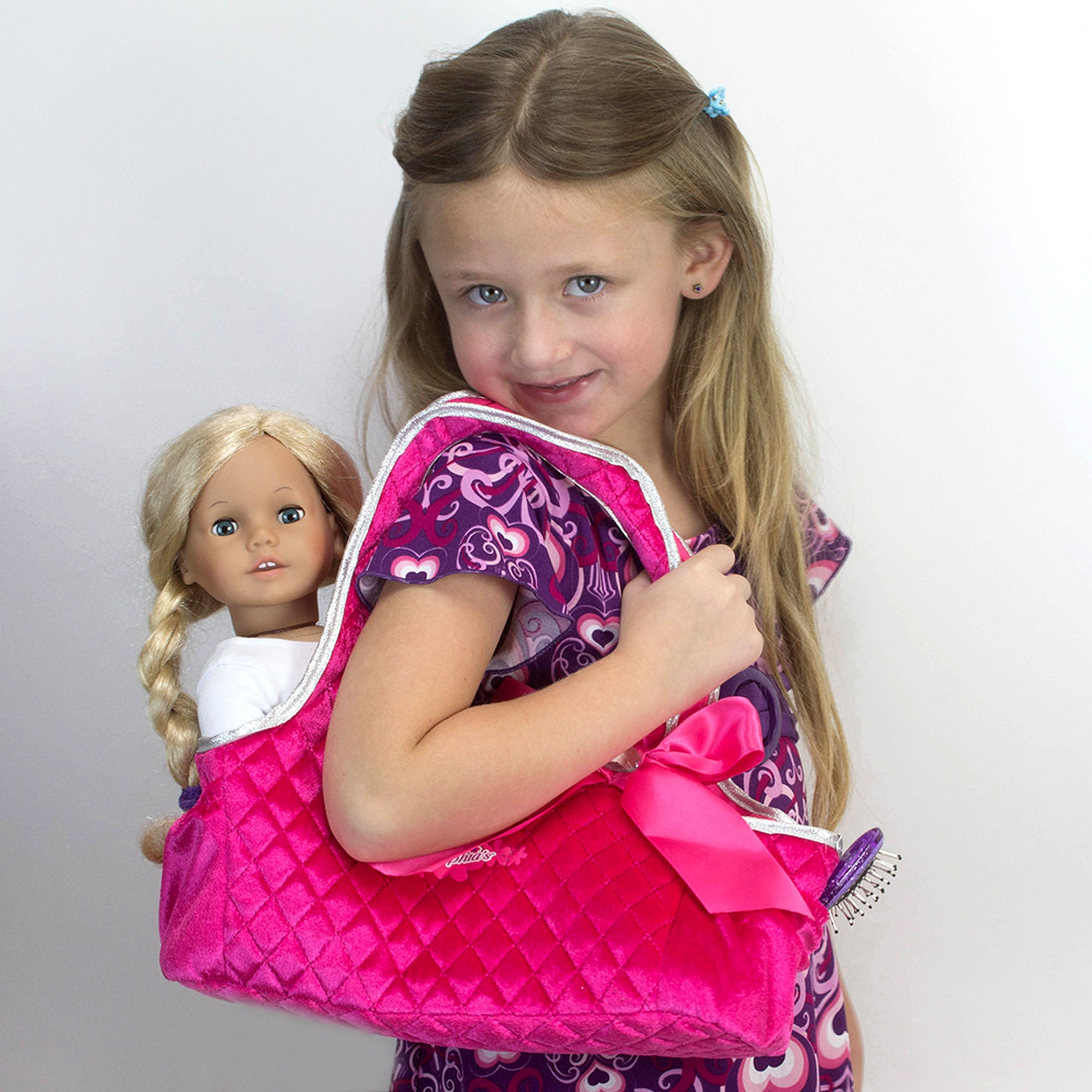 Sophia's Quilted Tote Bag Doll Carrier with Pockets, Hot Pink