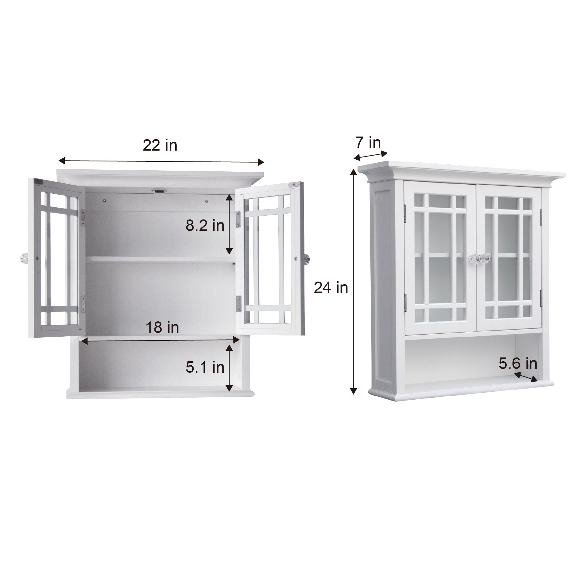 Teamson Home Neal Removable Wooden Wall Cabinet with 2 Glass Doors, White