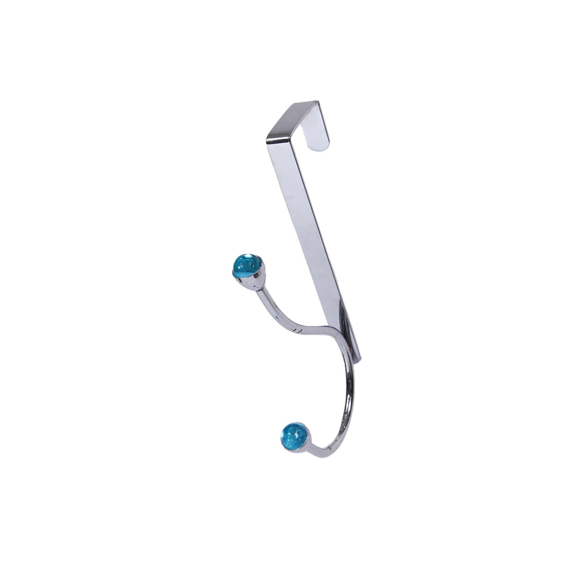 Teamson Home Set of 2 Over-the-Door Hangers with 2 Blue Acrylic Jewel Hooks, Chrome