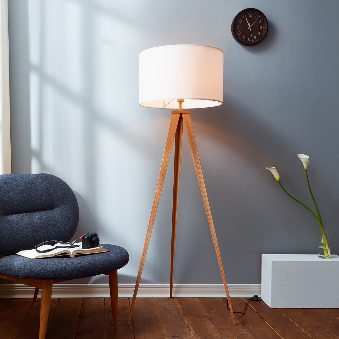Teamson Home Romanza 60" Postmodern Tripod Floor Lamp with Drum Shade, Natural/White